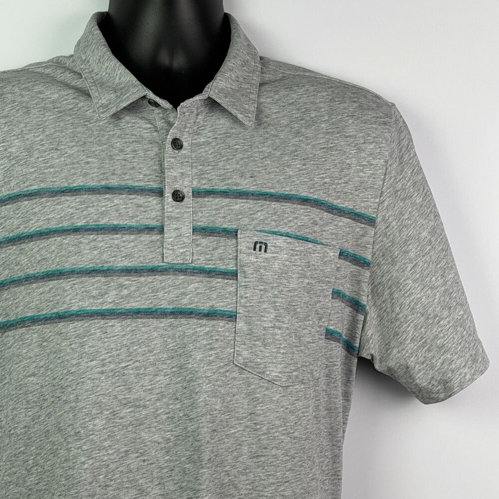 TravisMathew Gray Striped Polo Shirt Large Casual Golf - Picture 2 of 11